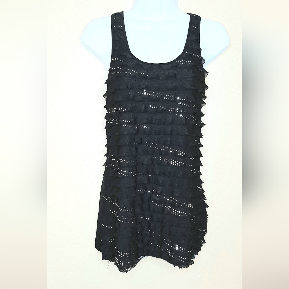 Candy Rain  tank top, size Med. Black with sequence.  A111322
